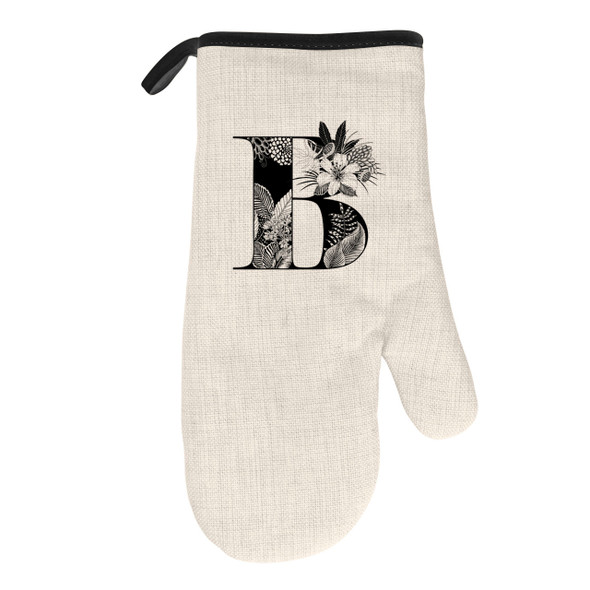 Botanical Letter Natural/Black Oven Mitt