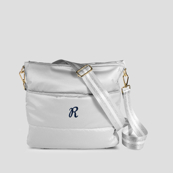 Silver Puffy Lenox Saddlebag - Embroidered Silver Puffy Lenox Saddlebag - Embroidered