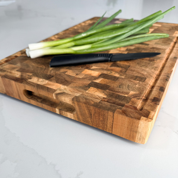 Acacia Rectangular End Grain Board - Engraved Split Monogram Acacia Rectangular End Grain Board - Engraved Split Monogram