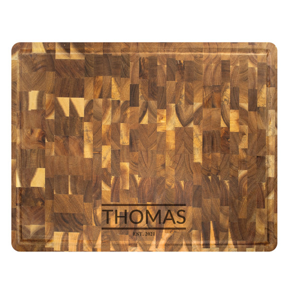 Acacia Rectangular End Grain Board - Engraved Latolines Acacia Rectangular End Grain Board - Engraved Latolines