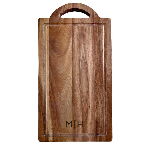 Acacia Handled Board- Engraved Split Monogram Acacia Handled Board- Engraved Split Monogram