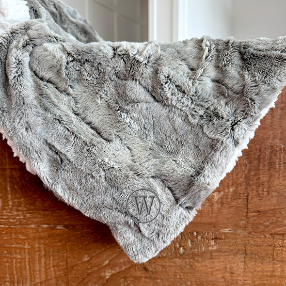 Grey Lynx Hooded Faux Fur & Sherpa Throw - Embroidered Grey Lynx Hooded Faux Fur & Sherpa Throw - Embroidered