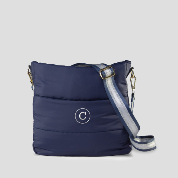 Navy Puffy Lenox Saddlebag - Embroidered Navy Puffy Lenox Saddlebag - Embroidered
