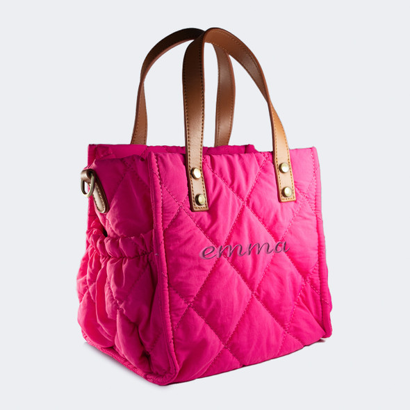Hot Pink Puffy Lunch Tote - Embroidered