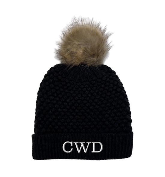Midnight Bubble Knit Pom Beanie - Embroidered Midnight Bubble Knit Pom Beanie - Embroidered