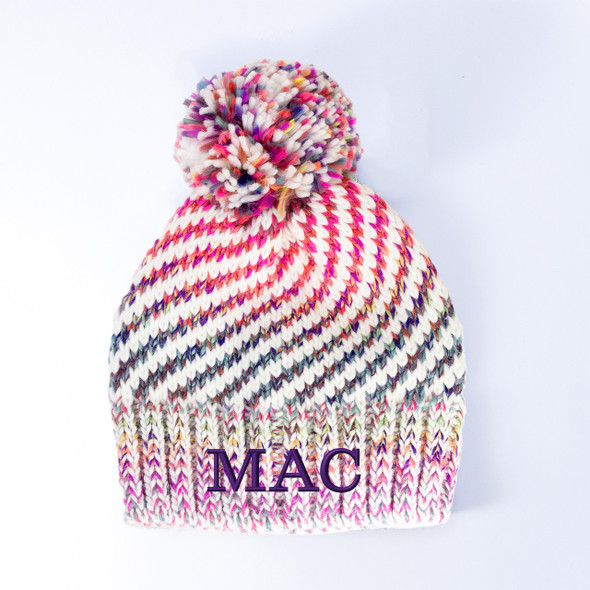 Gradient Rainbow Pom Beanie - Embroidered Gradient Rainbow Pom Beanie - Embroidered