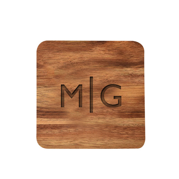 Acacia Coaster - Engraved Split Monogram Acacia Coaster - Engraved Split Monogram