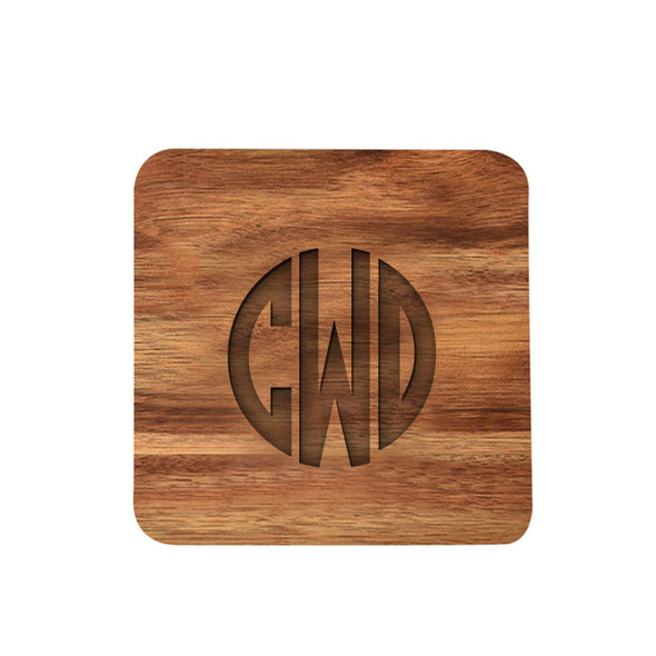Acacia Coaster - Engraved Circle Monogram Acacia Coaster - Engraved Circle Monogram