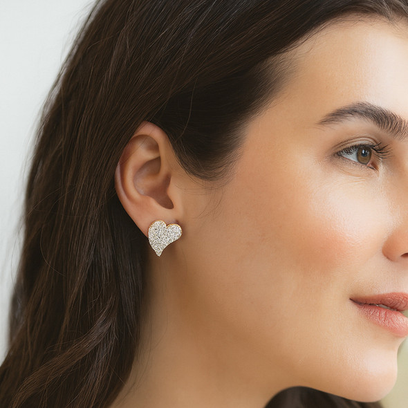 Heart of Gold Pav. Stud Earrings