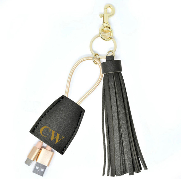 Dark Gray Tassel Charging Key Chain- Stamped