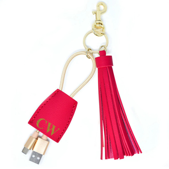 Hot Pink Tassel Charging Key Chain- Stamped