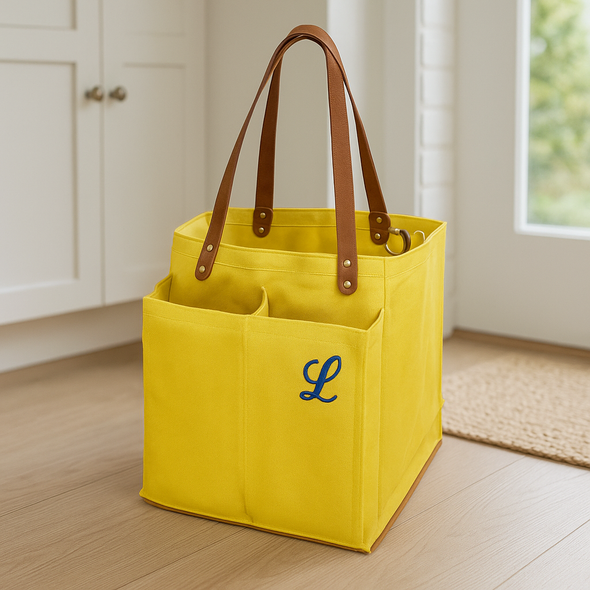 Lemon Canvas Multi-Pocket Ultimate Market Tote-Embroidered Lemon Canvas Multi-Pocket Ultimate Market Tote-Embroidered
