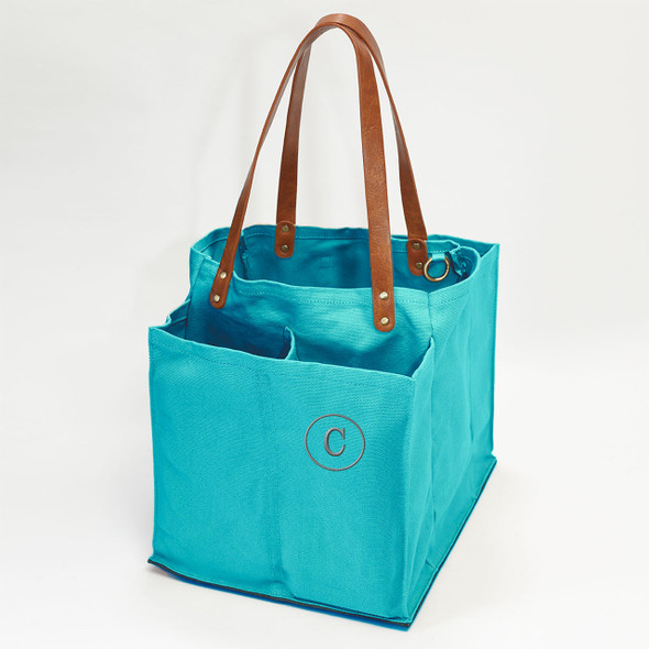 Aquamarine Canvas Multi-Pocket Ultimate Market Tote-Embroidered Aquamarine Canvas Multi-Pocket Ultimate Market Tote-Embroidered