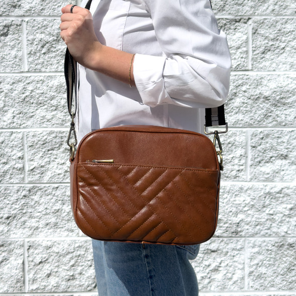 Commuter Crossbody Bag- Brown - Stamped Commuter Crossbody Bag- Brown - Stamped