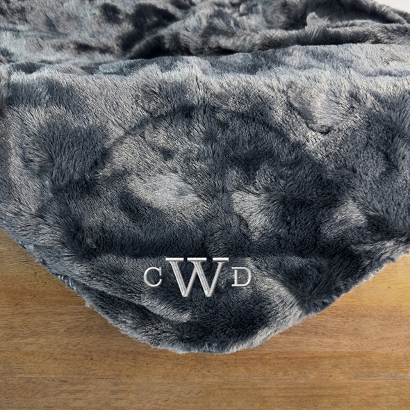 Brushed Slate Sherpa Lux Throw-Embroidered - NEW Brushed Slate Sherpa Lux Throw-Embroidered - NEW