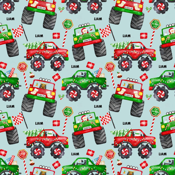 Monster Trucks Christmas Personalized Gift Wrap