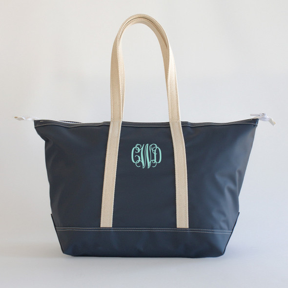 Navy Stono Carryall Medium Zip Tote- Monogrammed Navy Stono Carryall Medium Zip Tote- Monogrammed