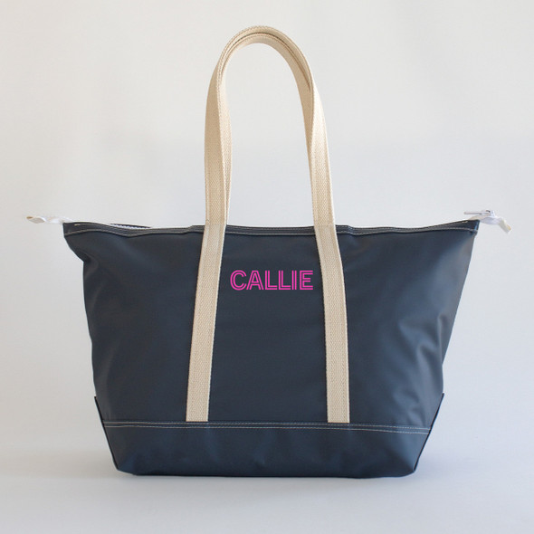 Navy Stono Carryall Medium Zip Tote- Named Navy Stono Carryall Medium Zip Tote- Named