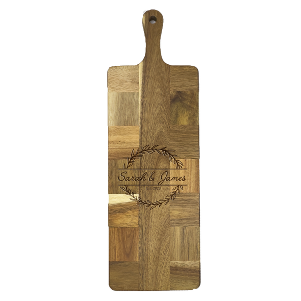 Acacia Mosaic Paddle Board - Engraved Wreath