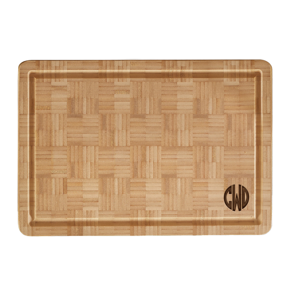 Bamboo End Grain Board- Engraved Circle Monogram Bamboo End Grain Board- Engraved Circle Monogram