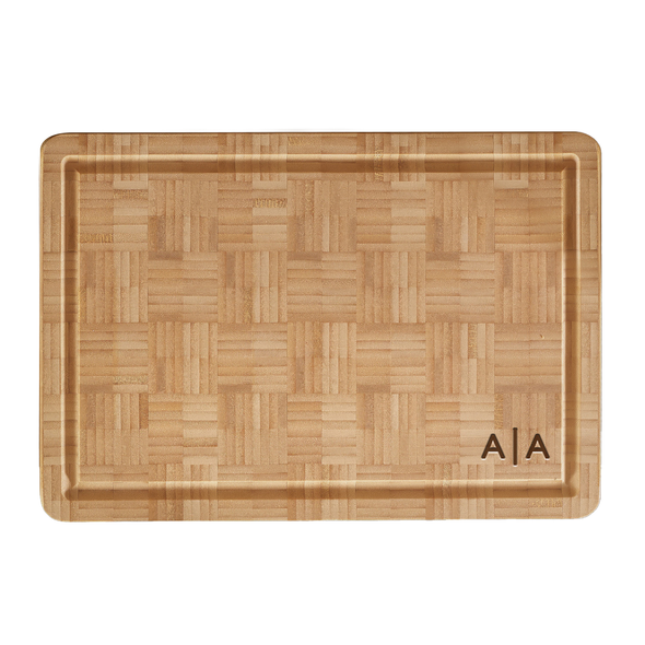 Bamboo End Grain Board- Engraved Split Monogram Bamboo End Grain Board- Engraved Split Monogram