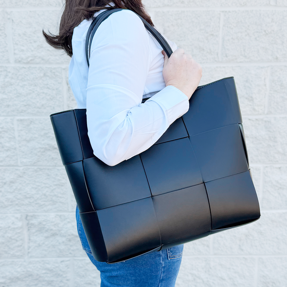 Emory Woven Tote - Black -Stamped