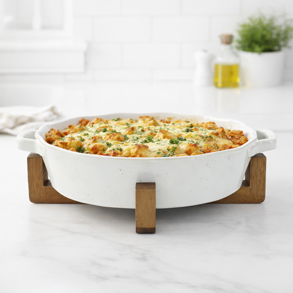 Forma Oval Stoneware Baker & Acacia Stand - Bel Piatto