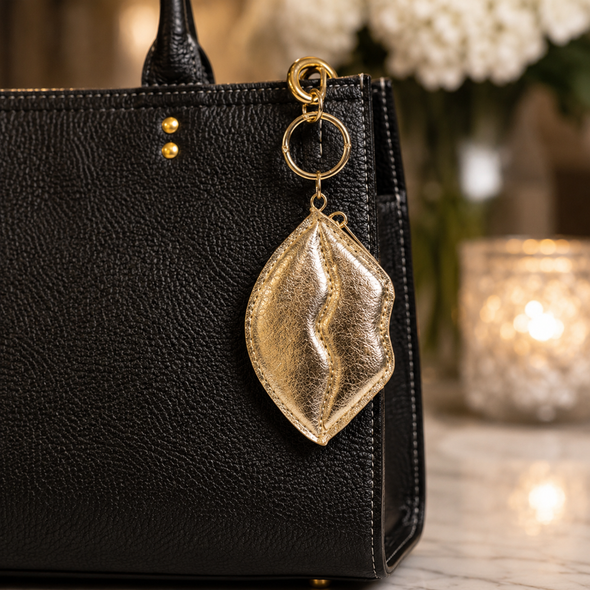 Metallic Lips Case Bag Charm - Gold