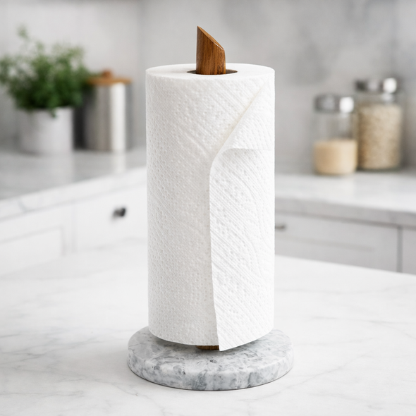 Marble & Acacia Paper Towel Holder