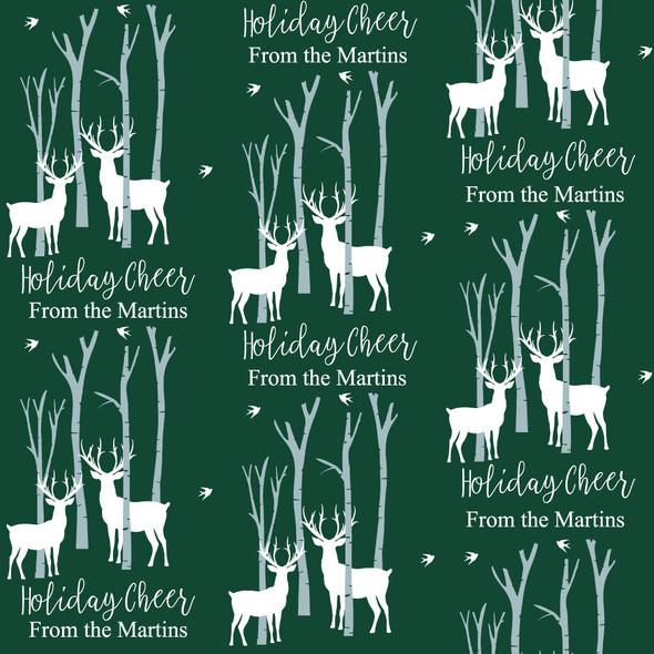 Deer In Forest Personalized Gift Wrap- Dk Green Deer In Forest Personalized Gift Wrap- Dk Green