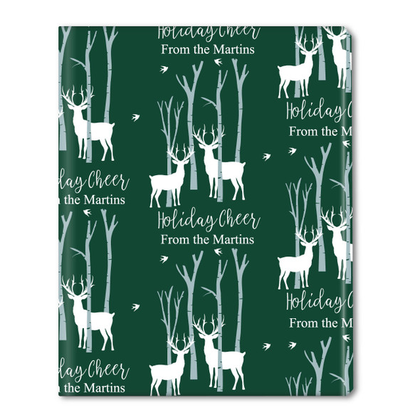 Deer In Forest Personalized Gift Wrap- Dk Green Deer In Forest Personalized Gift Wrap- Dk Green