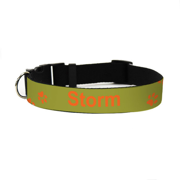 Olive/Orange Paw Prints Pet Collar Olive/Orange Paw Prints Pet Collar