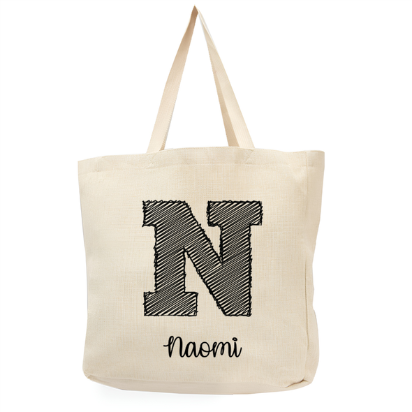 Letter Sketched Natural Shopper Tote Letter Sketched Natural Shopper Tote