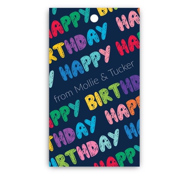 HBD Bubble Letters on Navy Gift Tags - Set of 41 - Pearl HBD Bubble Letters on Navy Gift Tags - Set of 41 - Pearl