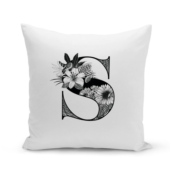 Botanical Letter White Pillow Cover - Personalized Botanical Letter White Pillow Cover - Personalized