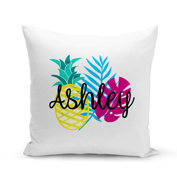 Tropical Pineapple White Pillow Cover - Personalized Tropical Pineapple White Pillow Cover - Personalized