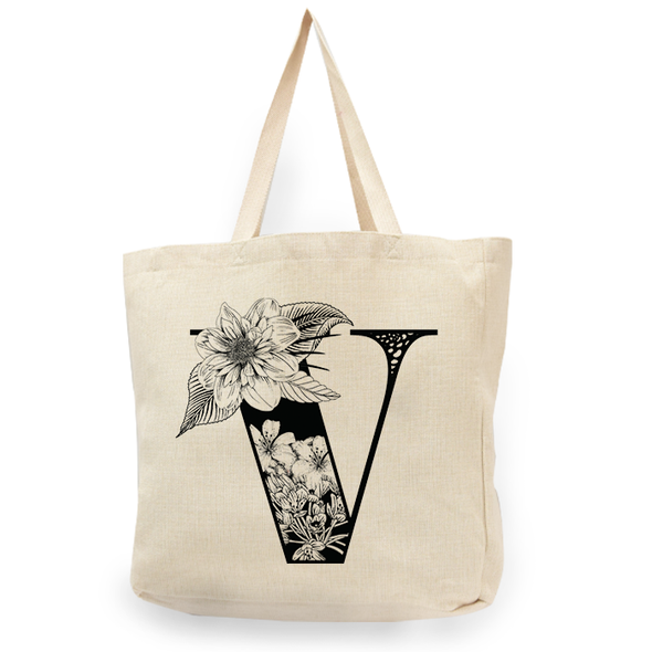 Botanical Letters Natural Shopper Tote Botanical Letters Natural Shopper Tote