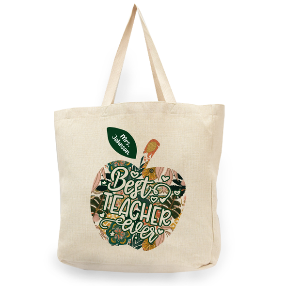 Boho Floral Best Teacher Natural Shopper Tote Boho Floral Best Teacher Natural Shopper Tote