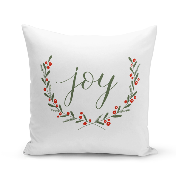 Joy Wreath White Pillow Cover Joy Wreath White Pillow Cover