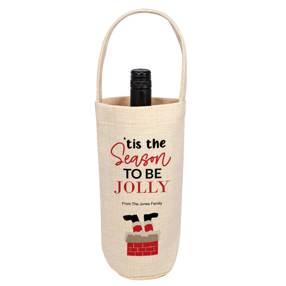 Tis the Season To Be Jolly Linen Bottle Tote Tis the Season To Be Jolly Linen Bottle Tote
