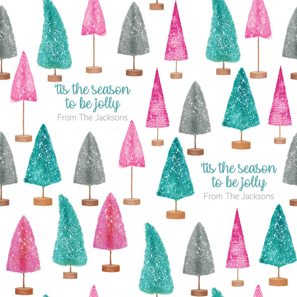 Bottle Brush Trees Personalized Gift Wrap-Multi Bottle Brush Trees Personalized Gift Wrap-Multi