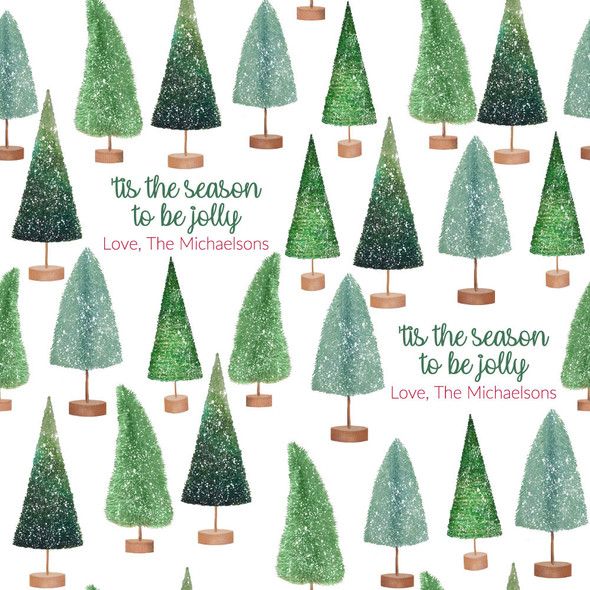Bottle Brush Trees Personalized Gift Wrap-Greens Bottle Brush Trees Personalized Gift Wrap-Greens