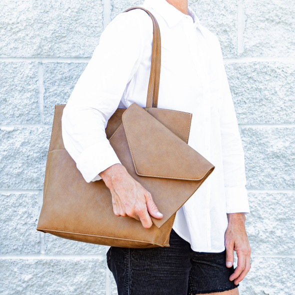 Market Street Tote- Sand - Vegan Leather