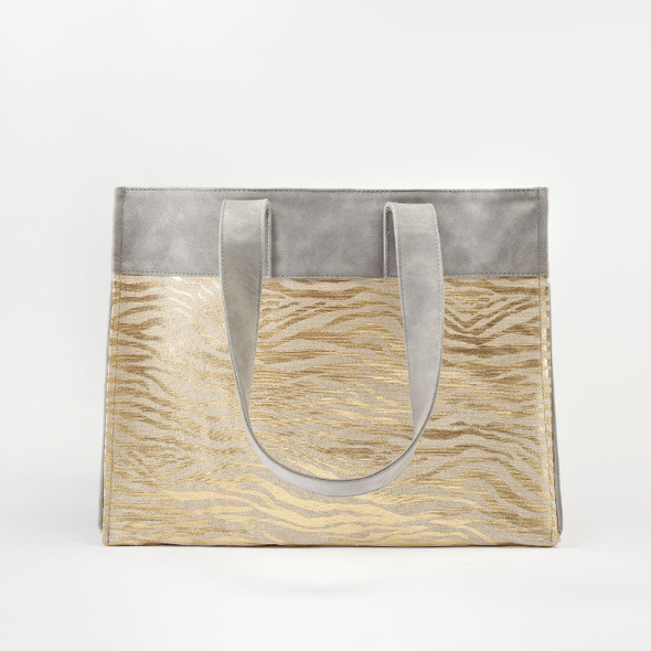 Carson Tote Bag- Metallic Gold Stripes - Vegan Leather Carson Tote Bag- Metallic Gold Stripes - Vegan Leather