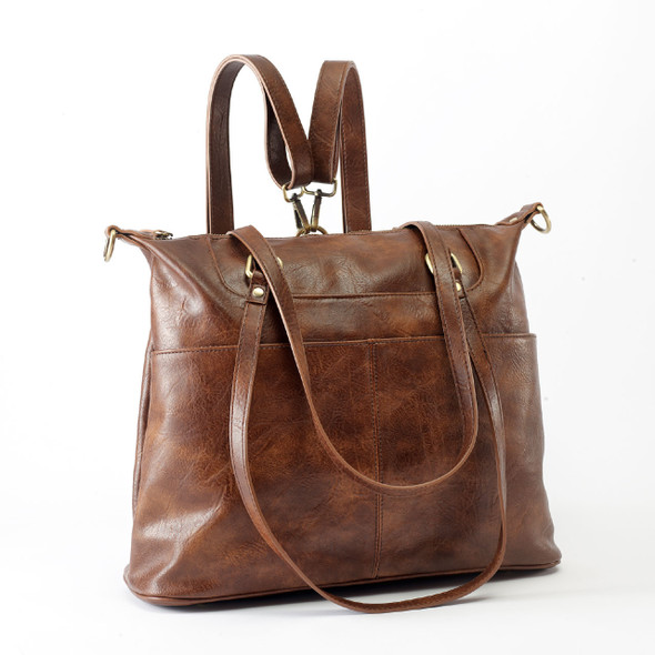 London Convertible Tote- Brown - Vegan Leather London Convertible Tote- Brown - Vegan Leather