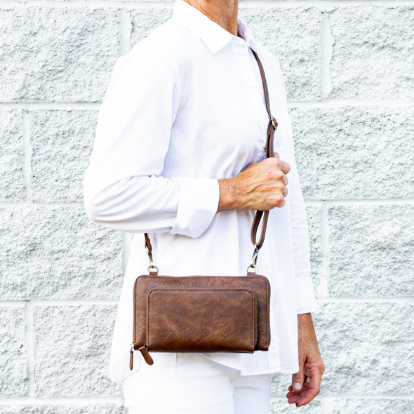 Wren Convertible Wristlet- Brown - Vegan Leather Wren Convertible Wristlet- Brown - Vegan Leather