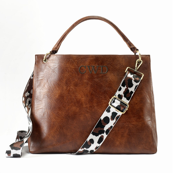 Brown Townsend Tote - Vegan Leather - Embroidered Brown Townsend Tote - Vegan Leather - Embroidered