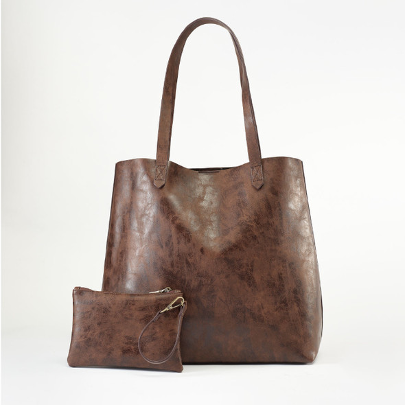 Chocolate Avondale Tote - Vegan Leather - Stamped Chocolate Avondale Tote - Vegan Leather - Stamped