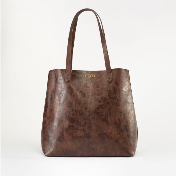 Chocolate Avondale Tote - Vegan Leather - Stamped Chocolate Avondale Tote - Vegan Leather - Stamped