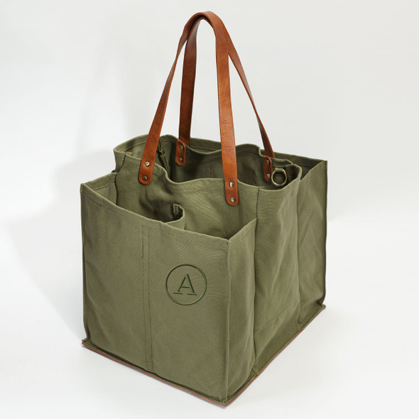 Olive Canvas Ultimate Market Tote - Vegan Leather - Embroidered